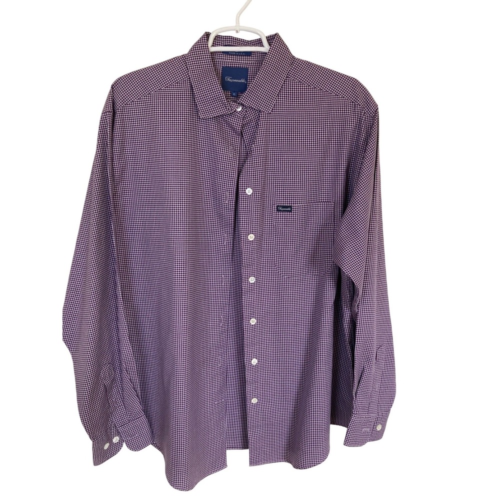 Faconnable Womens XL Purple Micro Check Button Down Shirt Cotton Made in USA
